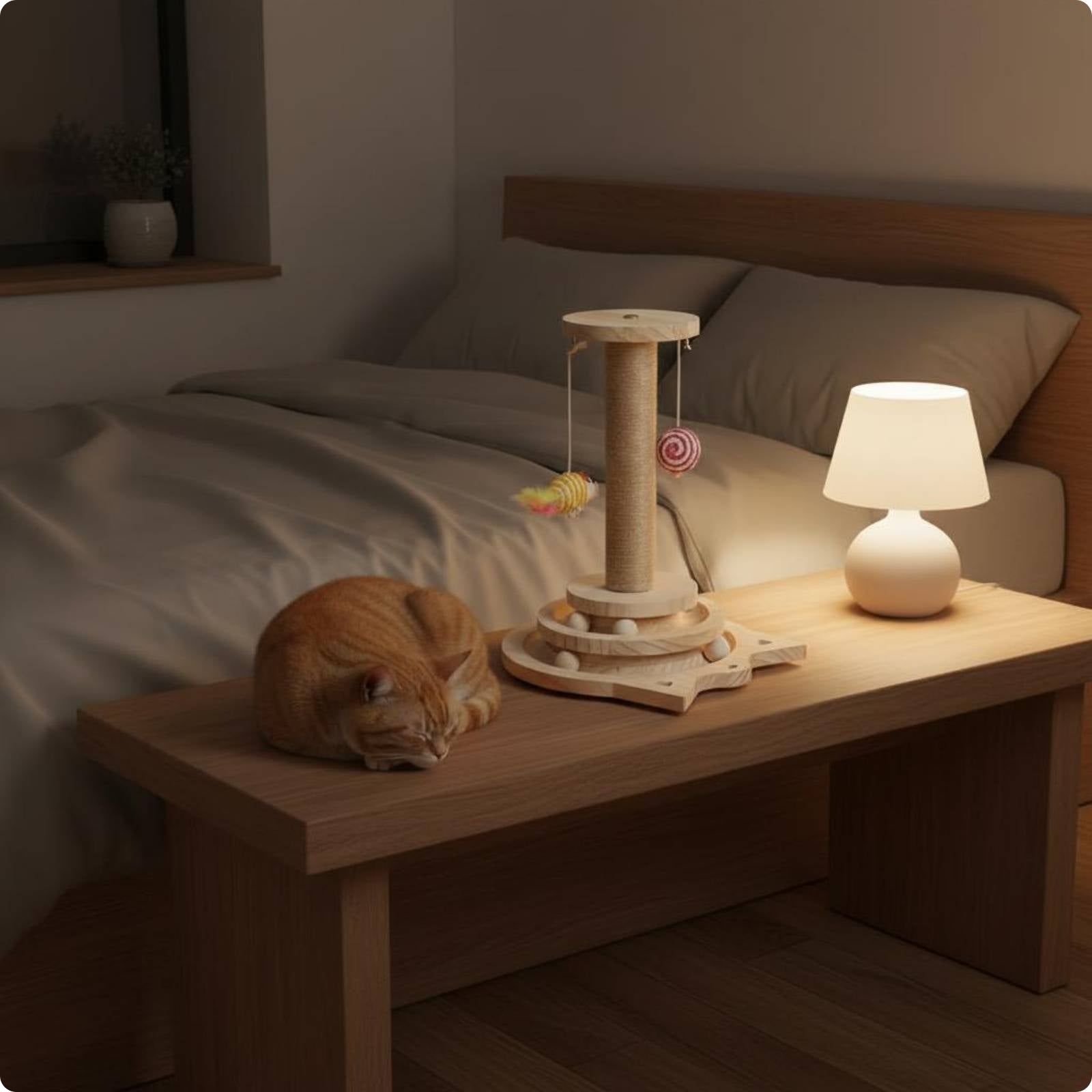 Wooden Kitten Scratching Post Tiered Circular Base Pet Furniture Spiral Design