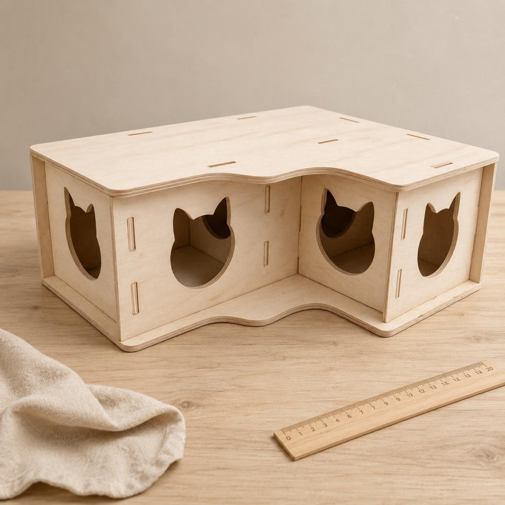 Wooden Hamster Hideout House Natural Wood Double-Room Hamster House