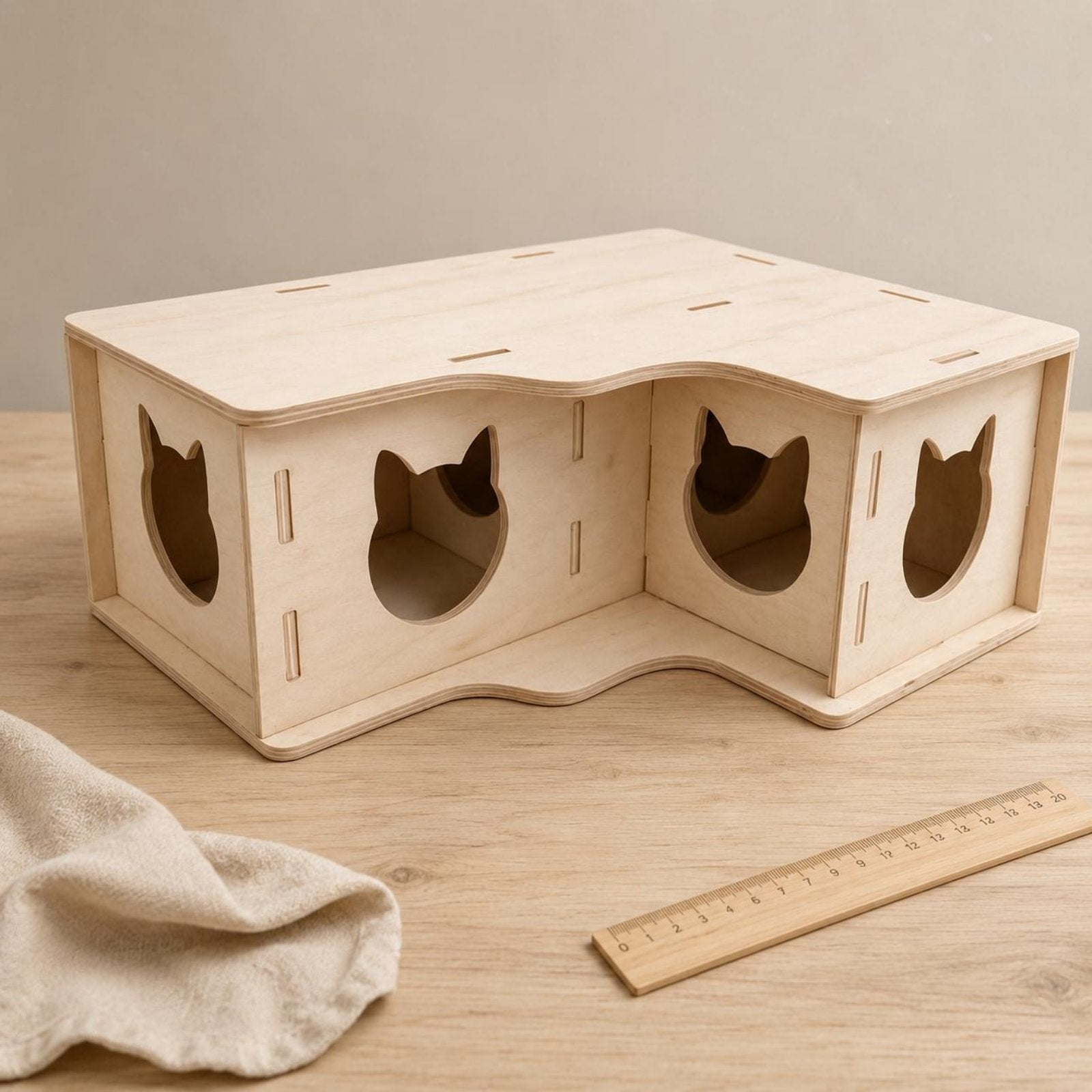 Wooden Hamster Hideout House Natural Wood Double-Room Hamster House