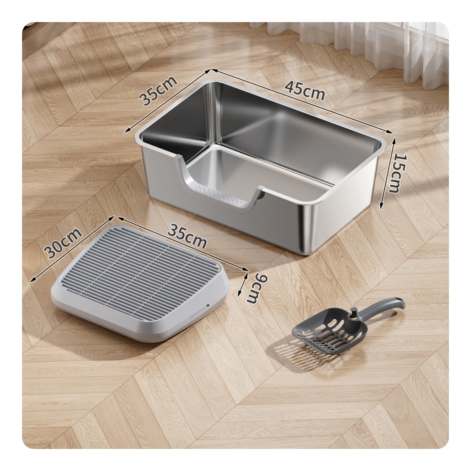 Stainless Steel Litter Box Rounded Corners uncoveredTop Litter Box