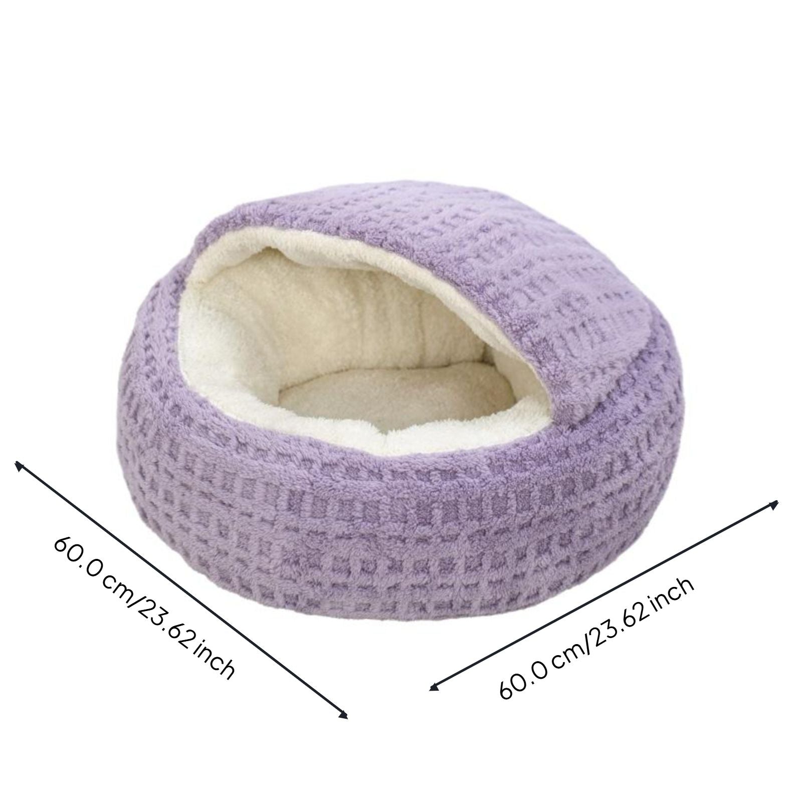Plush semi-enclosed cat bed, warm, non-slip base, indoor use
