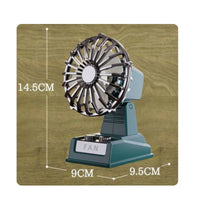 USB Rechargeable Fan Compact Retro Desk Fan Round Grille for Office, Dorm Room