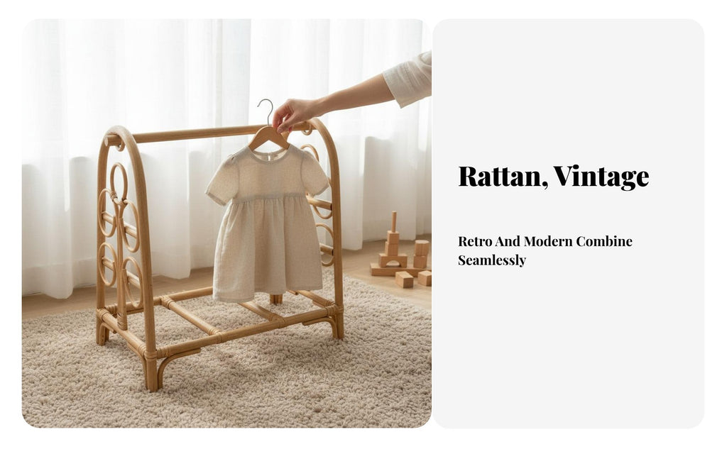 Arched Rattan Clothes Rail Freestanding Garment Stand Hand-Woven Bohemian Decor for Parents, Nursery, Guesthouse, Retail shop
