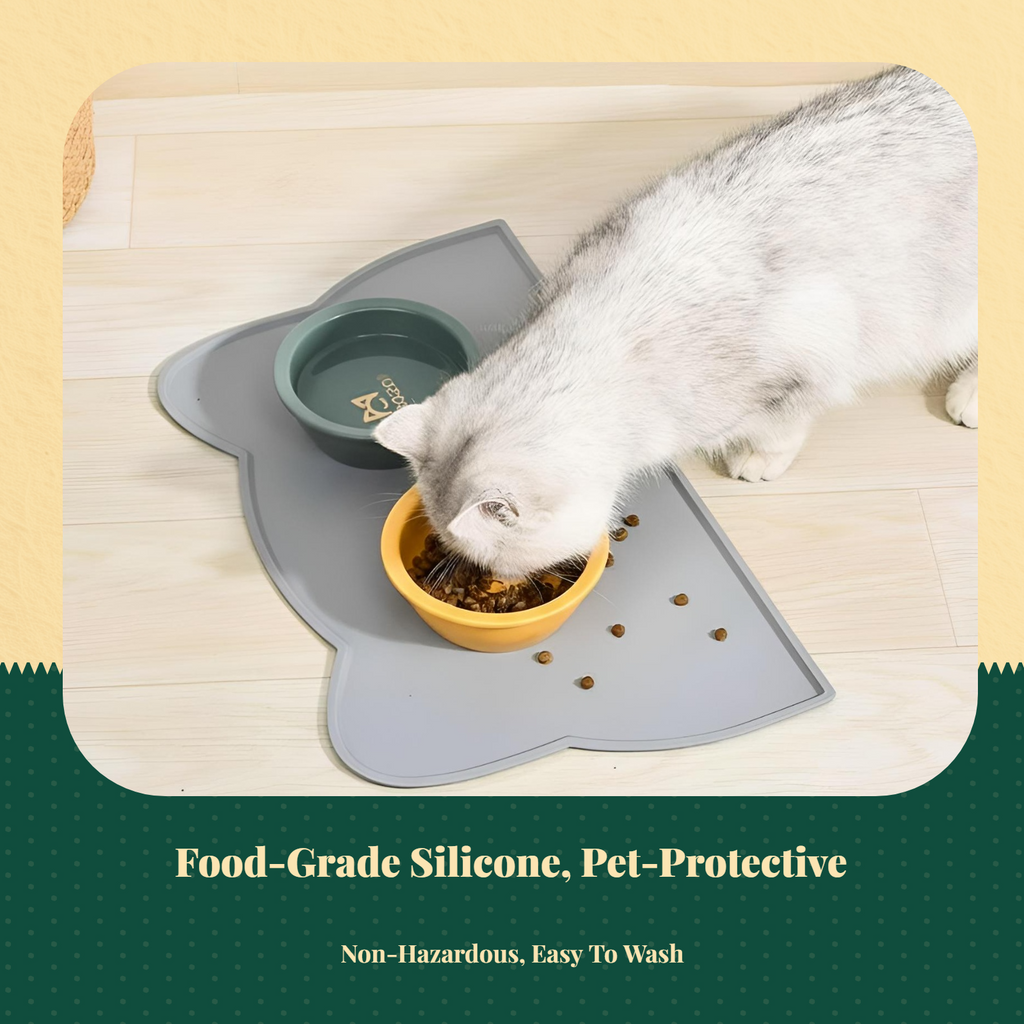 Pet Feeding Mat, Silicone Water-resistant Pet Bowl Placemat, Non-Slip, Easy to Clean, Raised Border, Prevents Spills