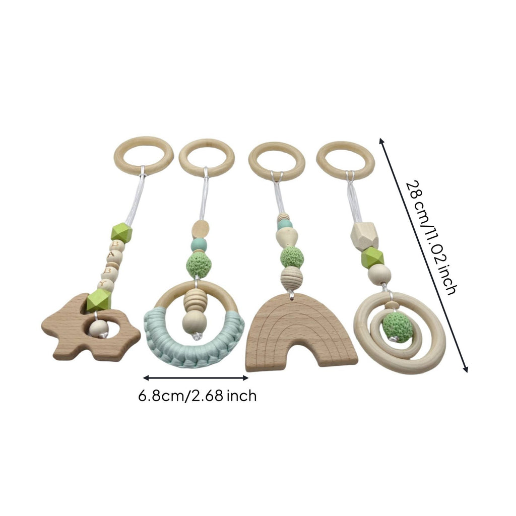4 Pieces Wooden Baby Gym Toy Set Rainbow Wooden Infant Activity Gym for Crib