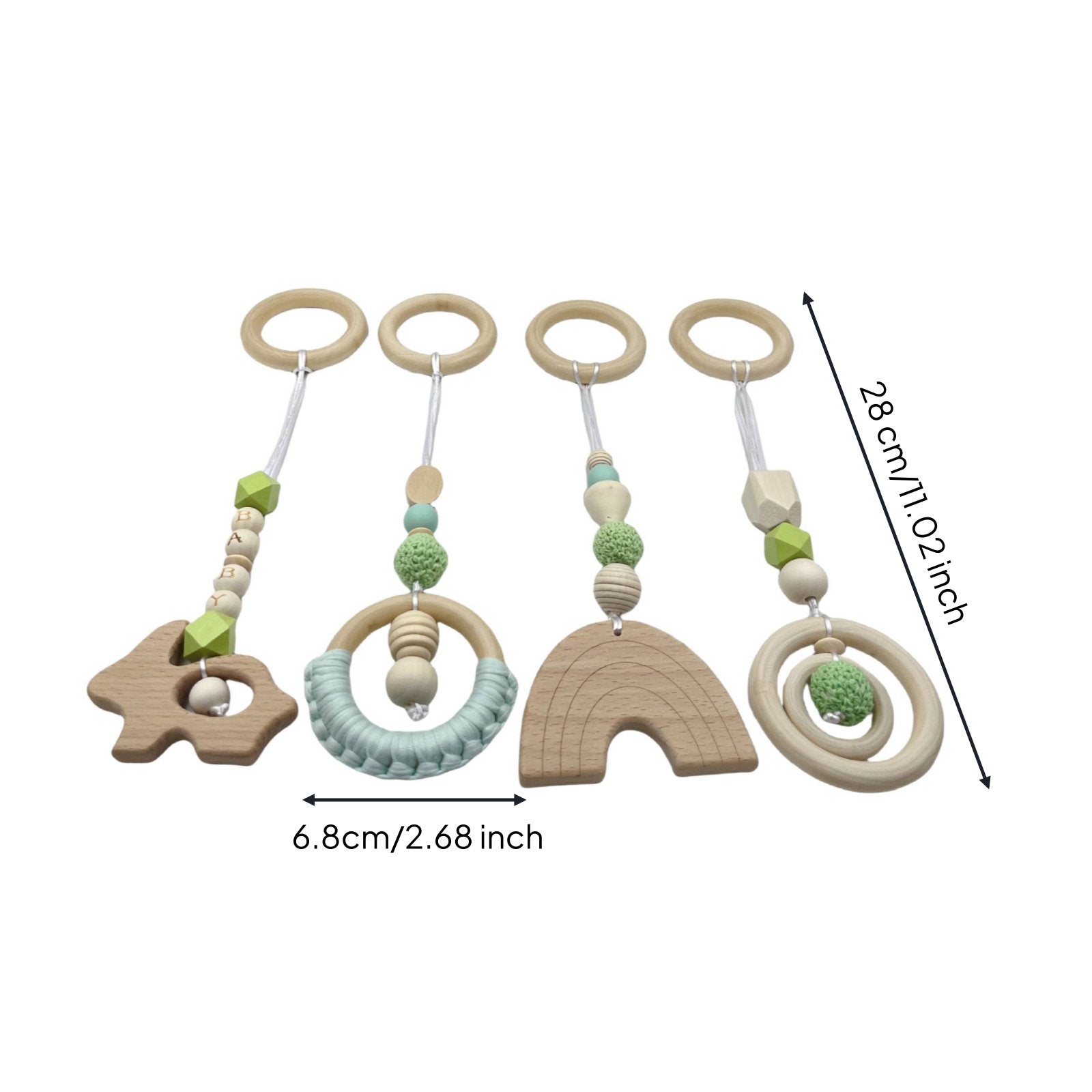 4 Pieces Wooden Baby Gym Toy Set Rainbow Wooden Infant Activity Gym for Crib