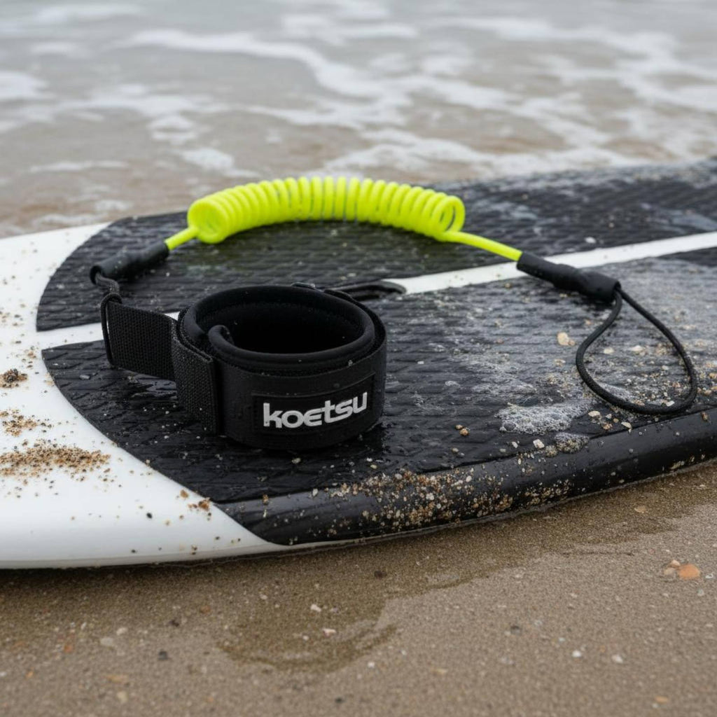 Elastic Surfboard Rope Adjustable Hook-and-Loop Cuff Coiled Wave Leash
