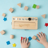 Wooden Educational Screw-and-Lock Toy Natural Wood Lock and Key Board Hinged Lid
