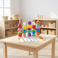 Wooden Shape Matching Toy Vertical Pegs Sorting Game Fine Movement Skills