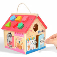 Wooden Busy House Early Learning Sensory Activity Board Locks for Young Children