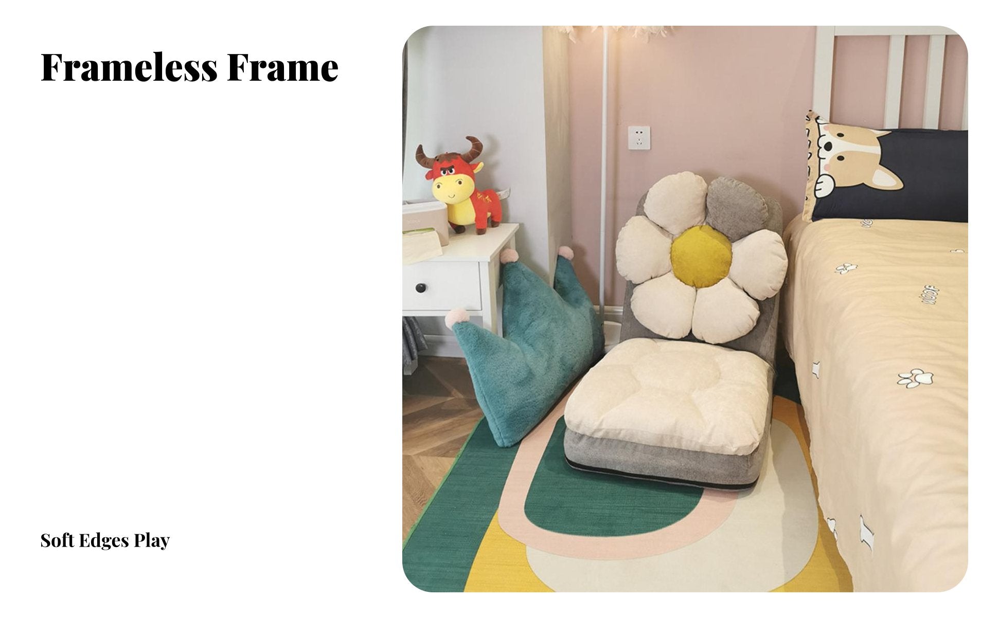 Adjustable children'ss' Floor Lounger Cute Design Transformable Lounger Sofa Soft and Comfy Machine-Cleanable Cover for Nursery