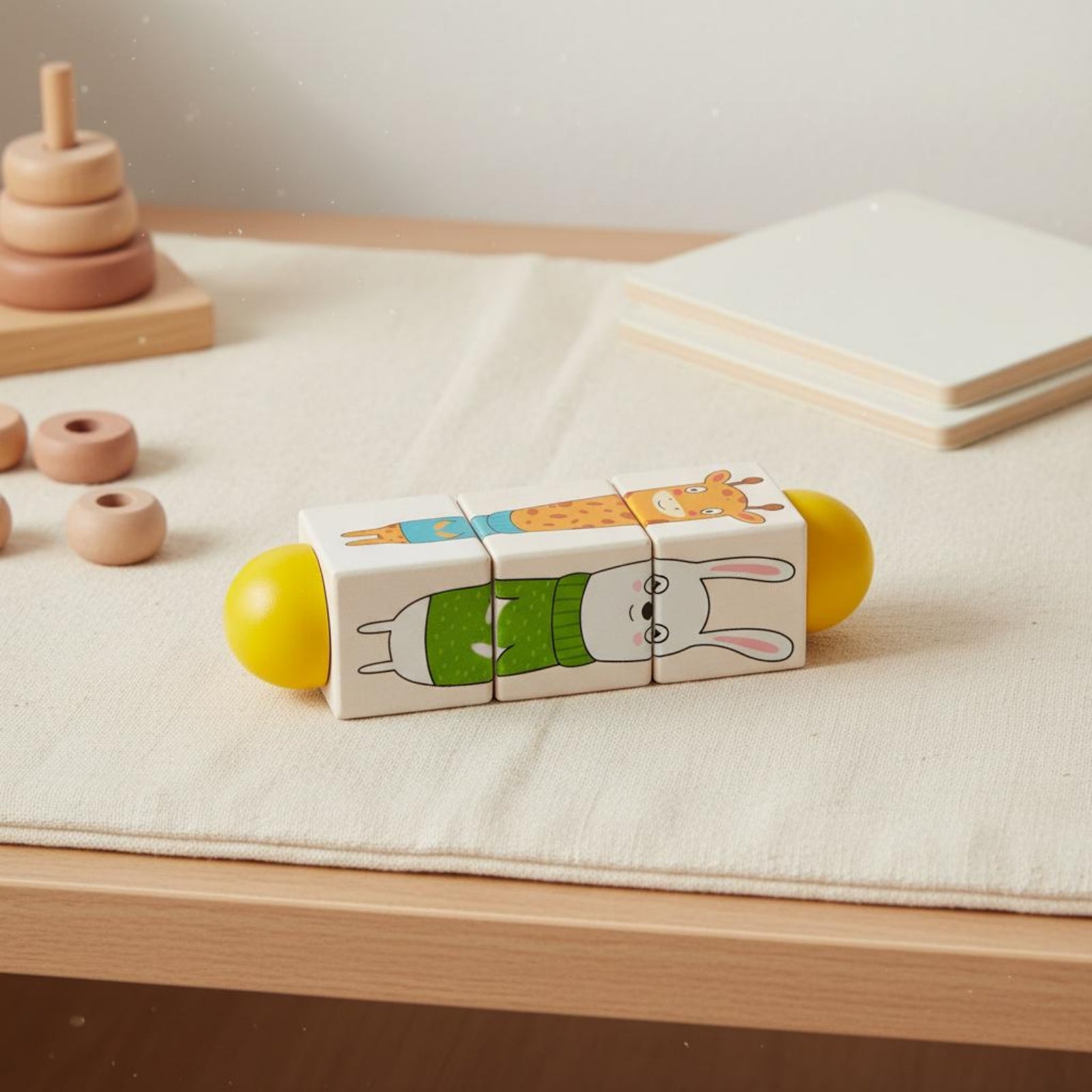 Wooden Grasping Brainteaser Compact Rotating Segment Toy Object Recognition