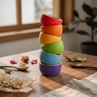 6 Pieces Wooden Colorful Bowl Set Nested Nesting Bowl Set Stackable Tableware
