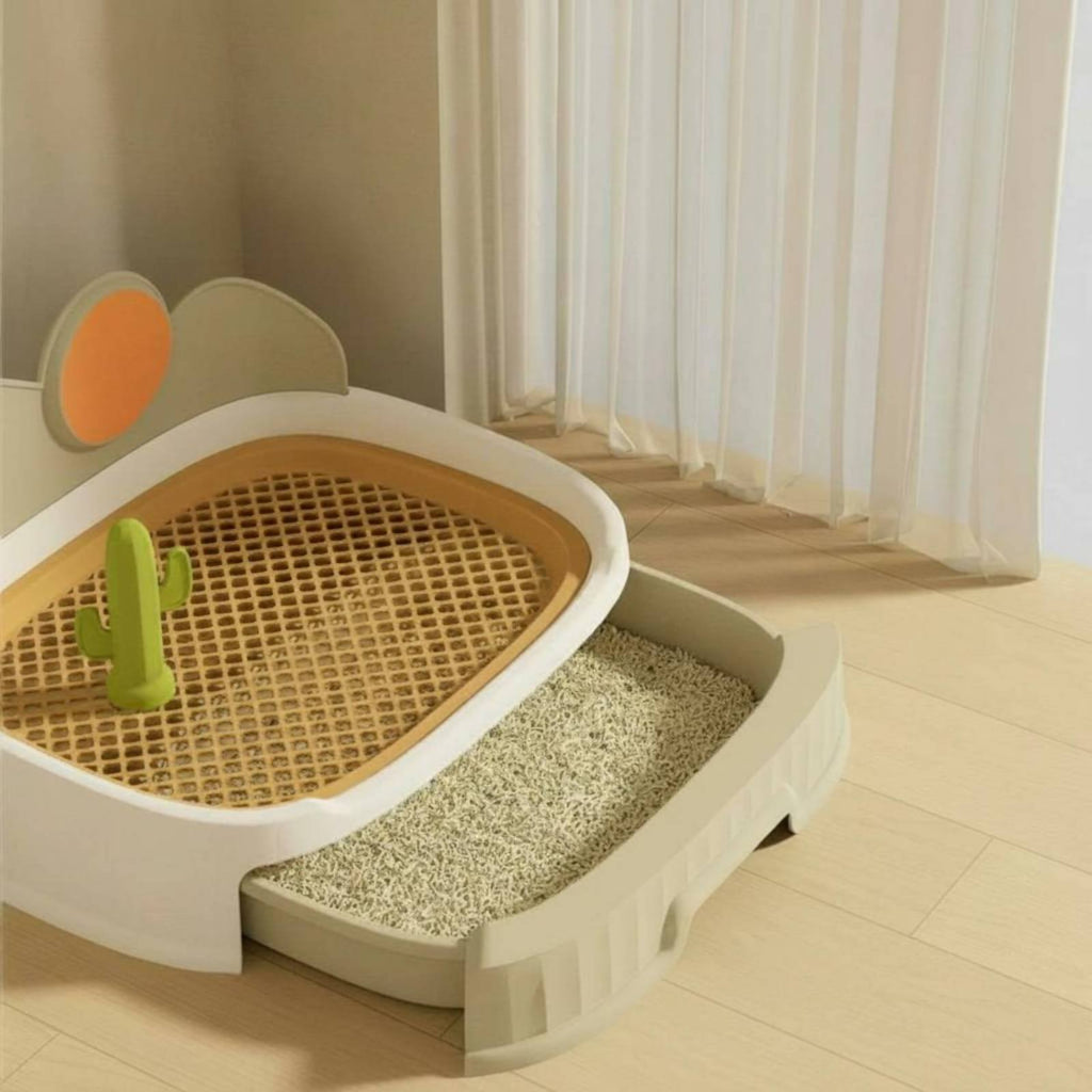Drawer Pet Toilet Removable Grate Dog Potty Pan Raised Back Panel for Small Dogs