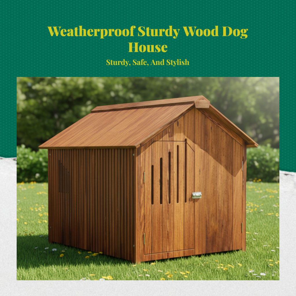 Insulated wooden dog house, raised floor