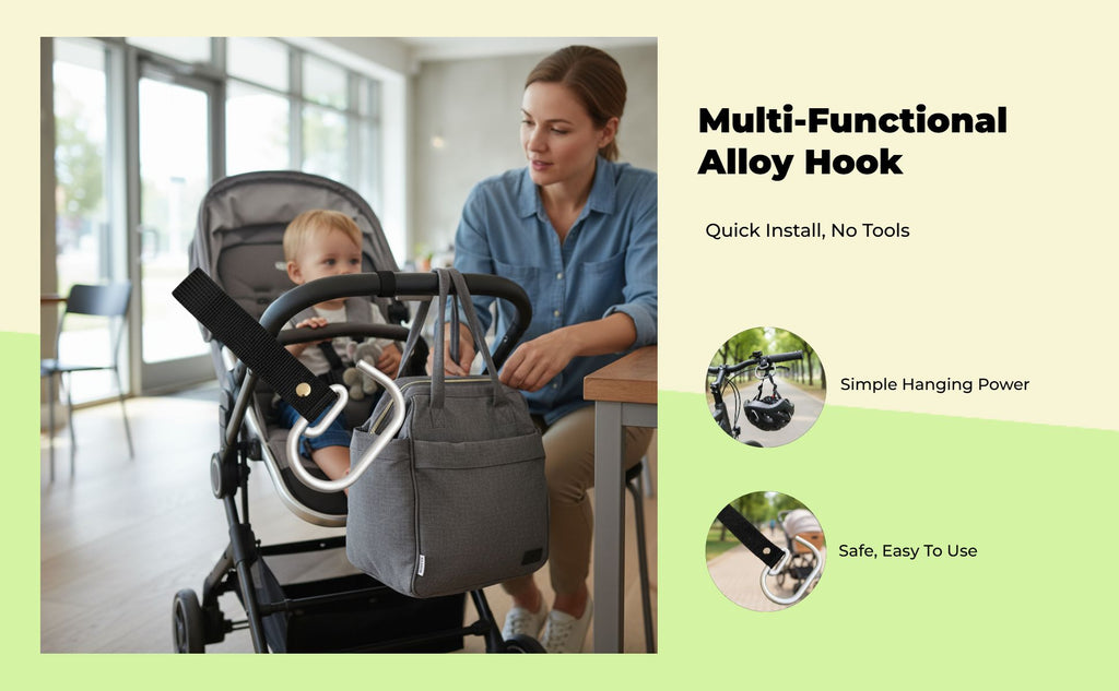 Non-slip stroller hook organizer