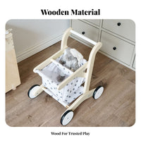 Open Lower Shelf Wooden Shopping Cart Imaginative Children's Play Plaything Wooden Shopping Cart Toy for Walking Exercise Children
