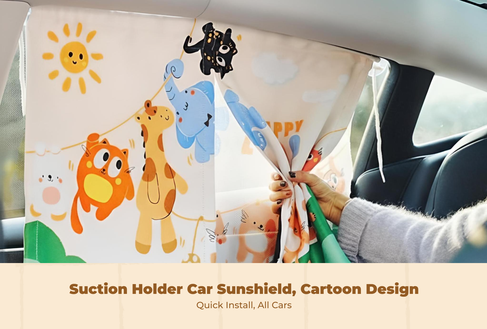 Car window sun shield, retractable side window screen, sunblock protection, privacy, infant, universal fit, easy to install, black