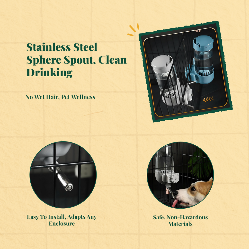 Dog Water Dispenser, Hanging Automatic Pet Water Bottle, Leak-resistant Rolling sphere Spout, Enclosure Hydration