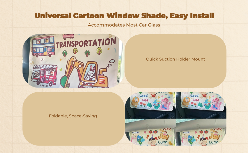 Car Window Shade, Sun Protection Sun Shield, Privacy Cover, Cartoon Pattern, Infant, Universal Fit, Easy to Install
