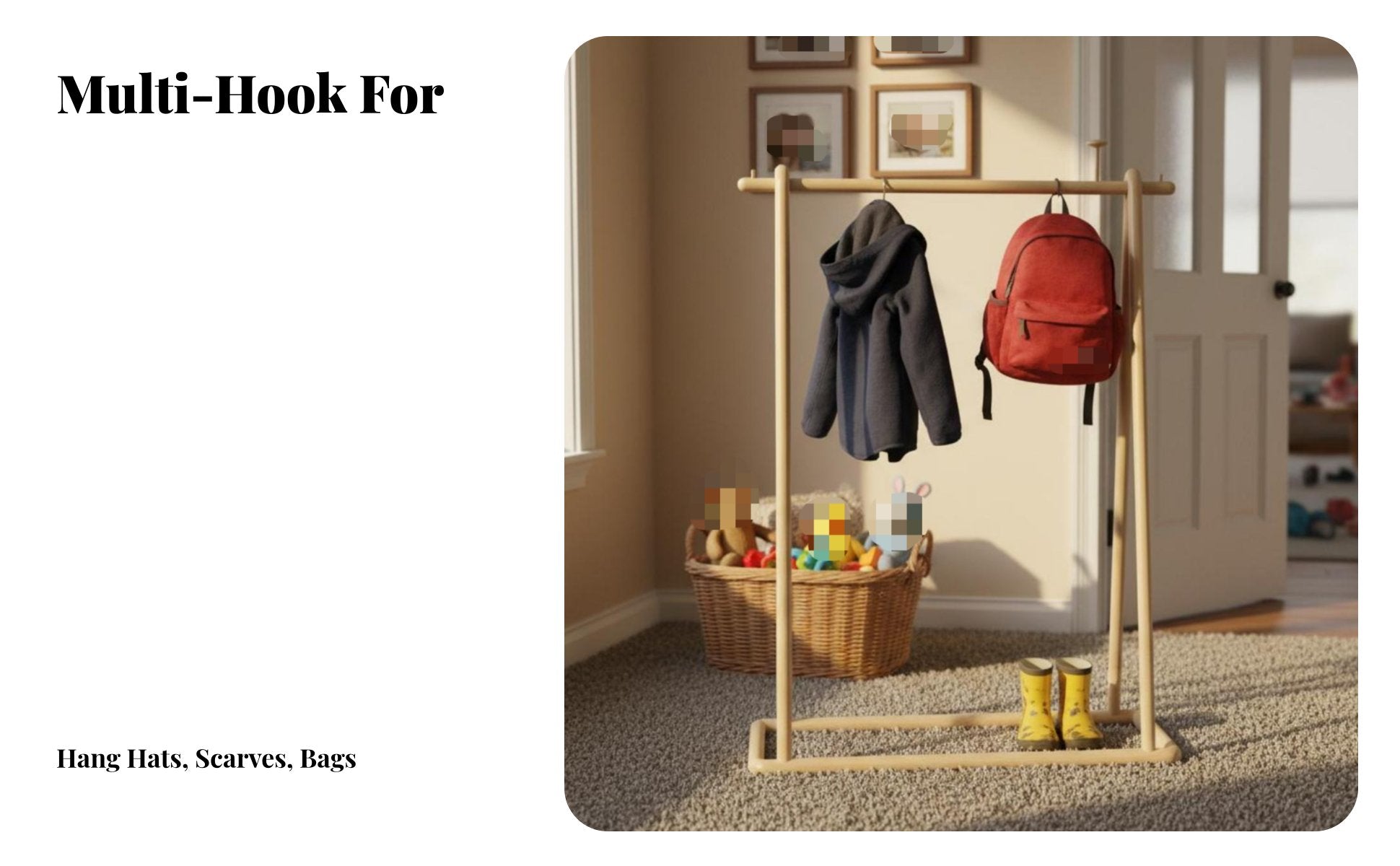 children's Clothes Tree Japanese Aesthetic Self-Supportingstanding child's Coat Rack Space-Saving Easy Assembly for Parents