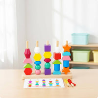 Wooden Shape Matching Toy Vertical Pegs Sorting Game Fine Movement Skills