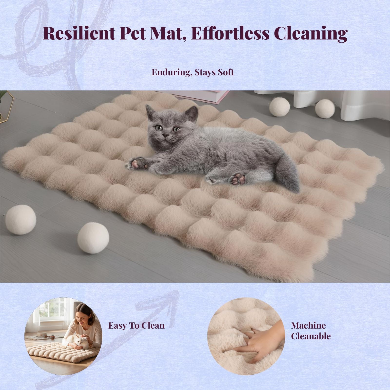 Plush Fleece Pet Bed Mat, Soft, Warm, Washable, Indoor Pad