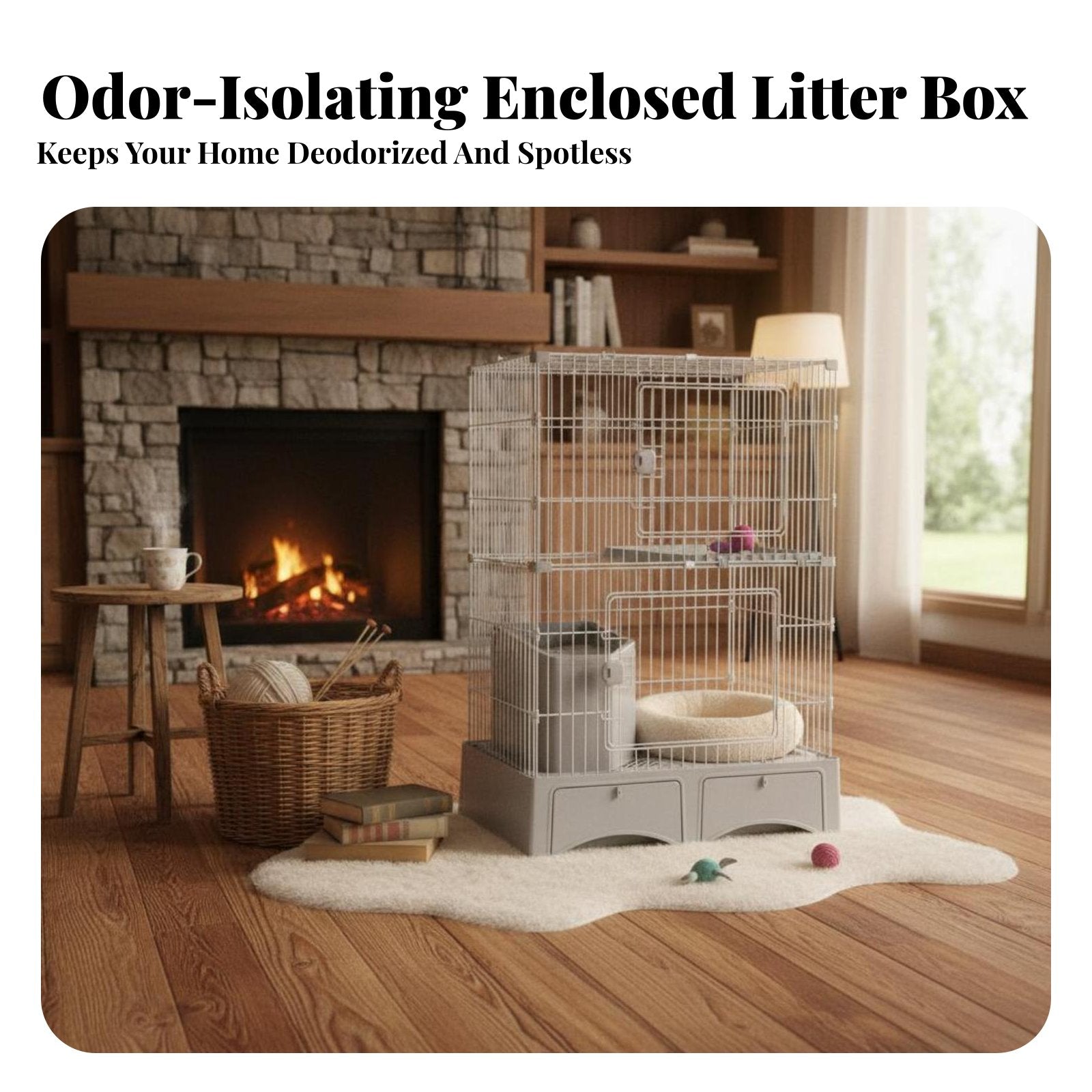 super Large Space 3-Story Cat Kennel with Litter Box Enclosure Spacious Interior Multi-Level Wire Crate Villa design pet Housing Easy to Clean for young cat Owners, Pet Parents, Indoors, Indoor, Living Room, Bedroom