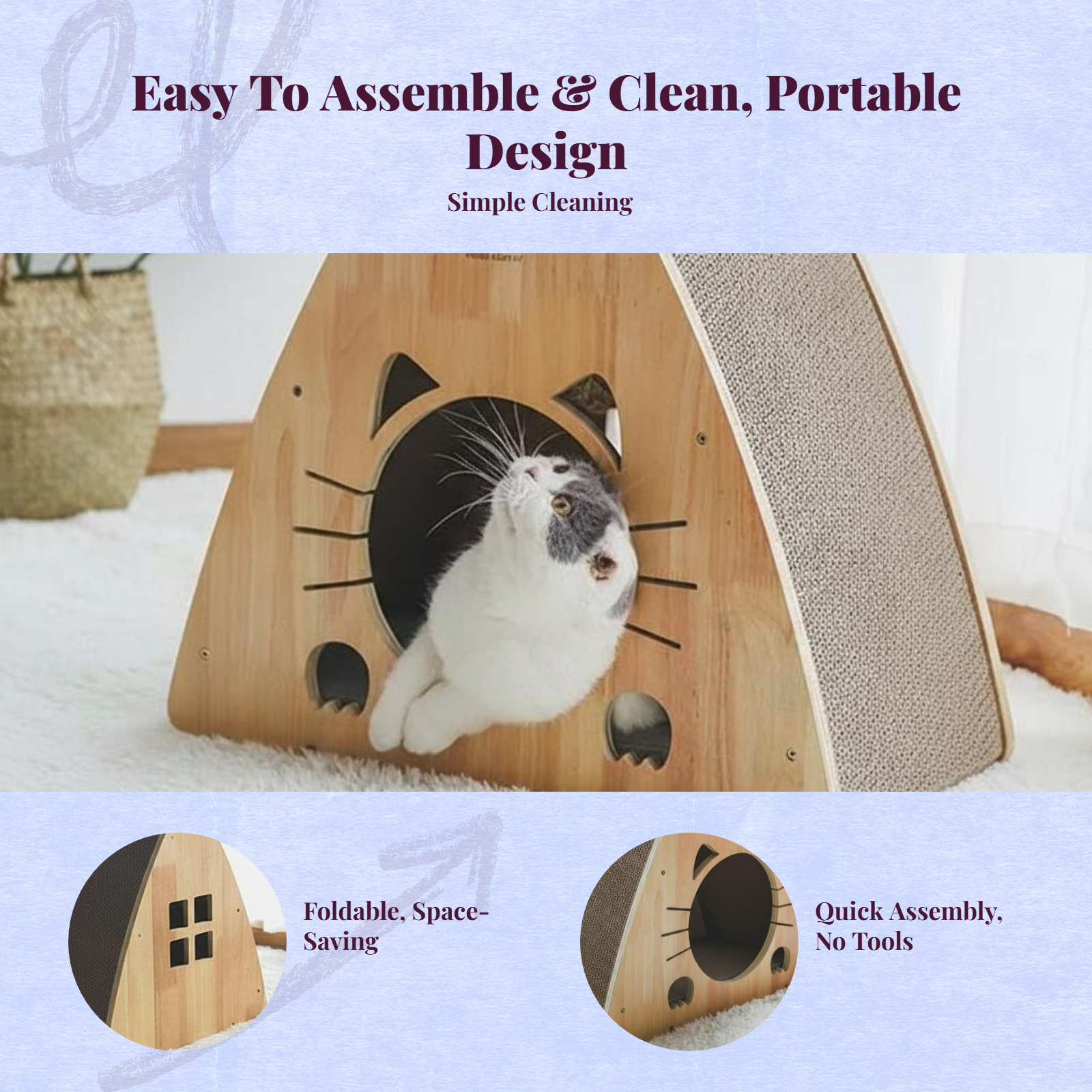 Triangular cat scratcher-bed combo