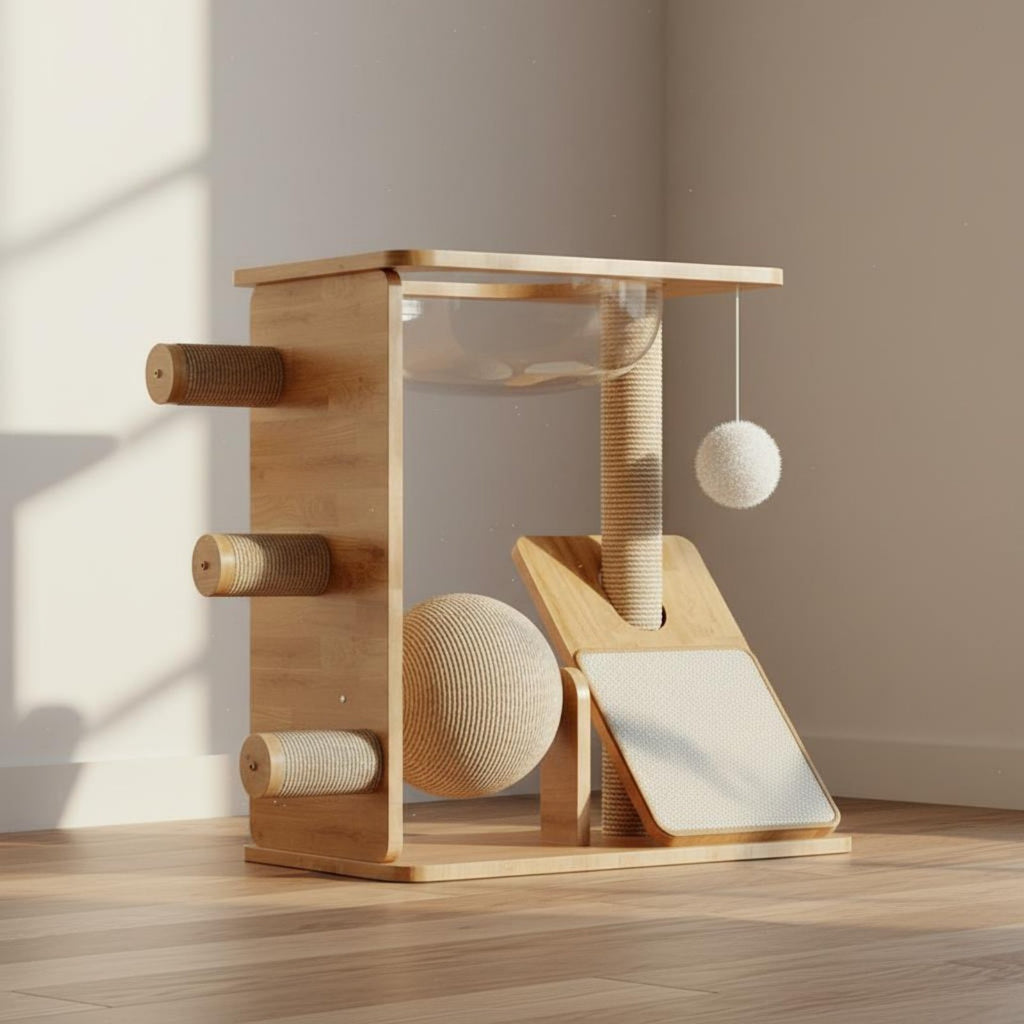 Wooden Feline Climber Stable Base Wooden Feline Climber for Indoor