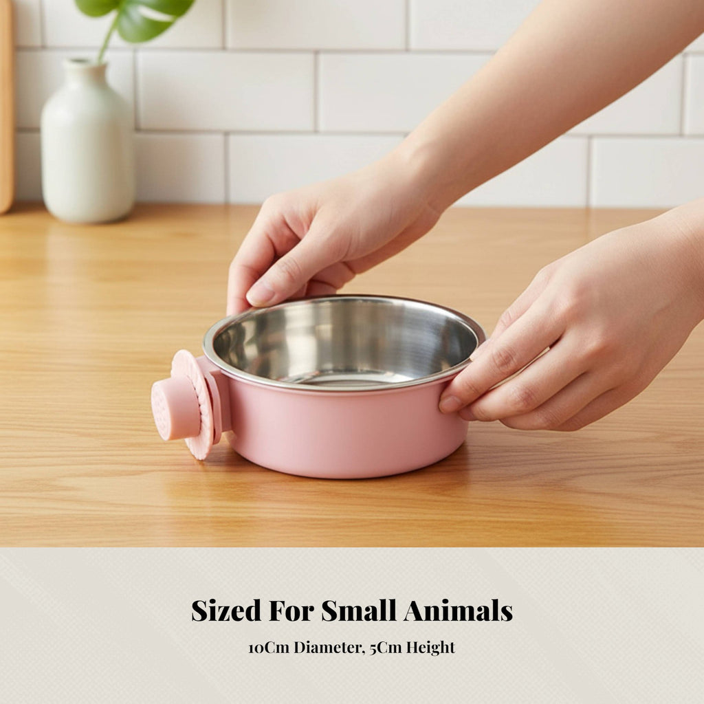 Pet Food Bowl, Hanging Stainless Steel Dog Cat Feeder, Leak-Resistant Automatic Water Dispenser, Fixed for Enclosures