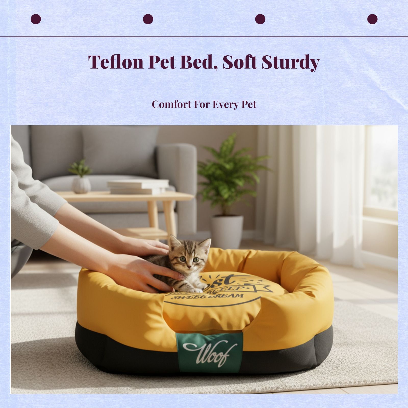 Waterproof Teflon Pet Bed, Easy Clean, All-Season Use