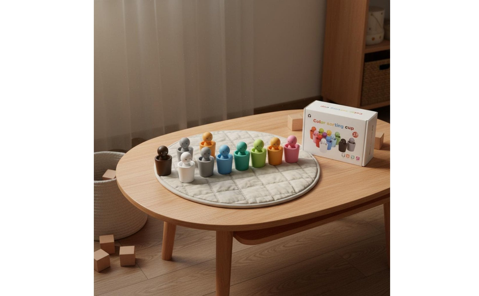 12 Pieces Wooden Color Sorting Stacking Toy Educational for Preschool