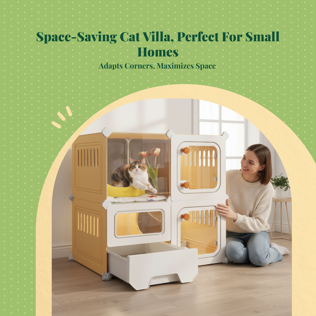 Indoor cat villa with litter box