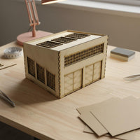 WWII Vehicle Repair Factory Model Removable Roof Cut Building Model