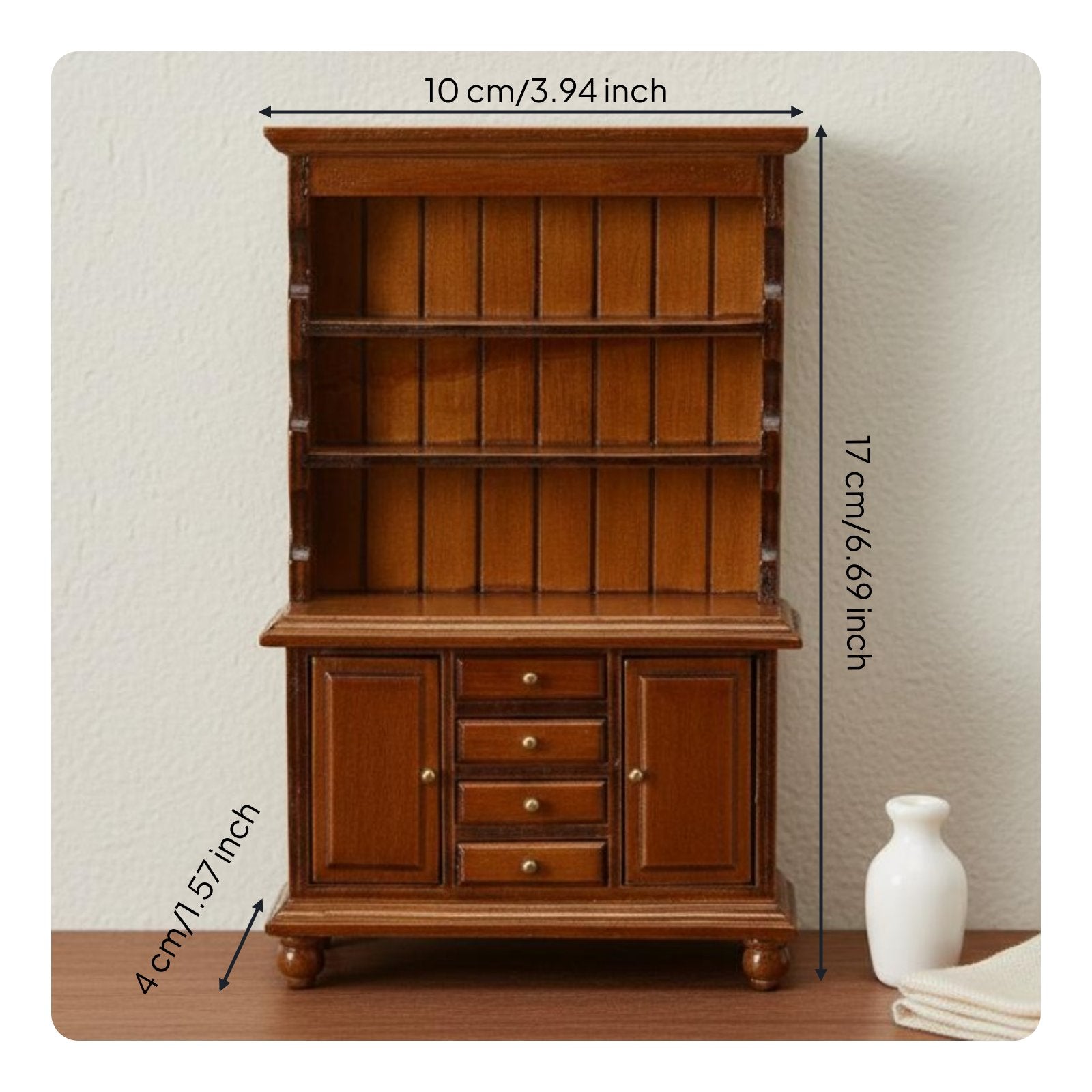 1:12 Scale Wooden Cabinet Detailed Craftsmanship Miniature Display Hutch