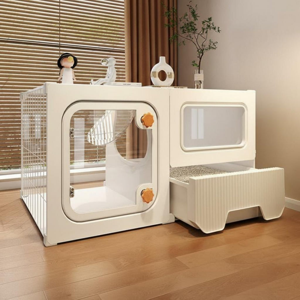 Integrated Feline Enclosure Panoramic View Pet Playpen Secure Locks for Indoors