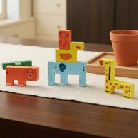 Animal Stacking Blocks Educational Wooden Stacking Blocks Wood Construction Wooden Animal Puzzle for Preschoolers