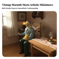 1:12 Dollhouse Figurine Pipe Dollhouse Man Figure Cat on Lap