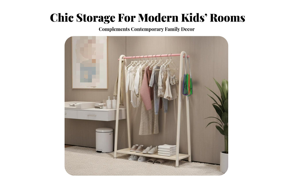 unattachedstanding Design kids' Dress-up Rack Stable Base House-Shaped Clothes Rack Side hangers children's Furniture Easy Assembly for Toddlers, Babies, Parents, Bedroom, Playroom, Entryway, Laundry Room
