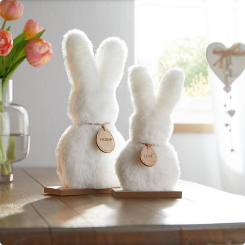 2 Pieces Fuzzy Hare Statue Soft Fuzzy Bunny Ornament Gift Standing Hare Figurine for Spring