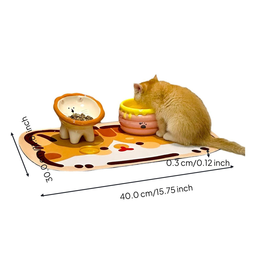 Cat Feeding Mat, Non-Slip Diatomaceous Earth Pet Food Mat, Absorbent, Quick Dry, Protects Floors, Easy to Clean, Prevents Spills, Pet Placemat for Messy Drinkers, Non-Slip Base, 18 x 12 inches