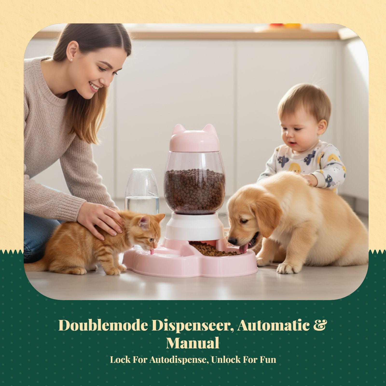 Dual-bowl automatic cat feeder, leakproof.