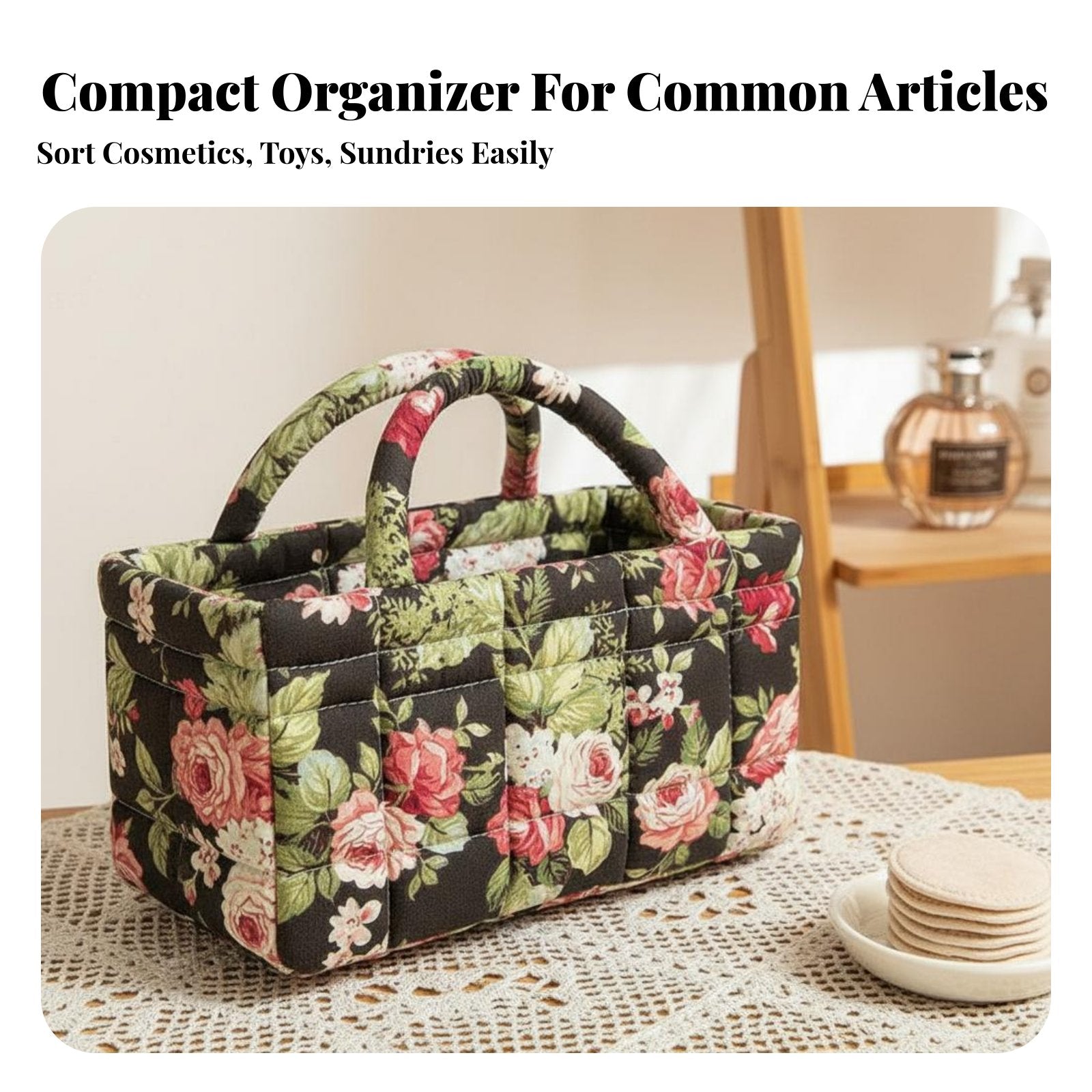 Foldable Organizer Basket Versatile Foldable Storage Bin Portable Small Storage Tote with Handles for Travel, Nursery