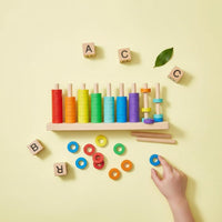 Wooden Disc Stacker Develops Fine Movement Skills Rainbow Stacking Game