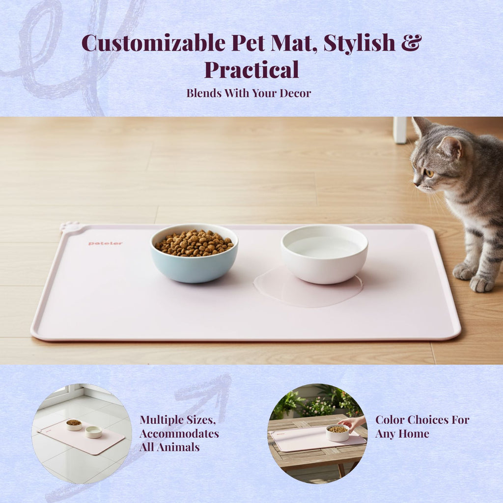 Pet Feeding Mat, Silicone Waterproof Non-Slip Pet Bowl Mat, wellnessConscious, Raised edge, Easy to Clean, Protects Floors, for felines and Dogs