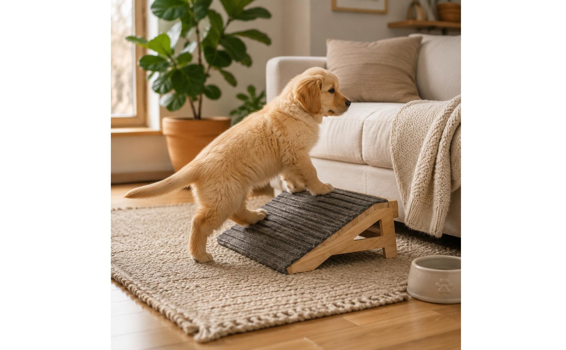 Wooden Dog Stairs Non-Slip Dog Ramp Stairs Soft Surface Mat for Young Dogs