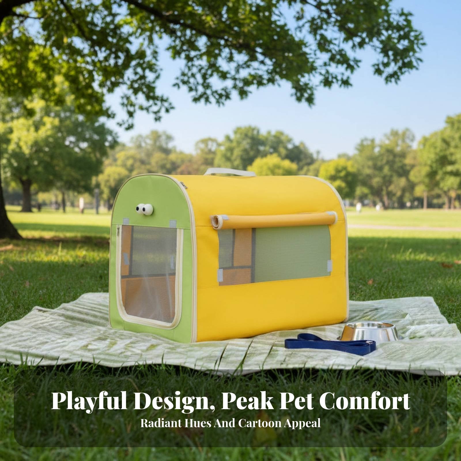 Foldable Car Seat Box for Dogs Breathable Mesh panels Travel Accessory