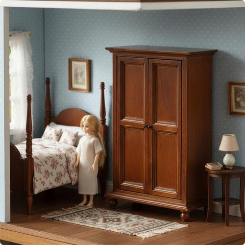 1:12 Dollhouse Wardrobe Realistic Wood Look Wooden Double Door Wardrobe