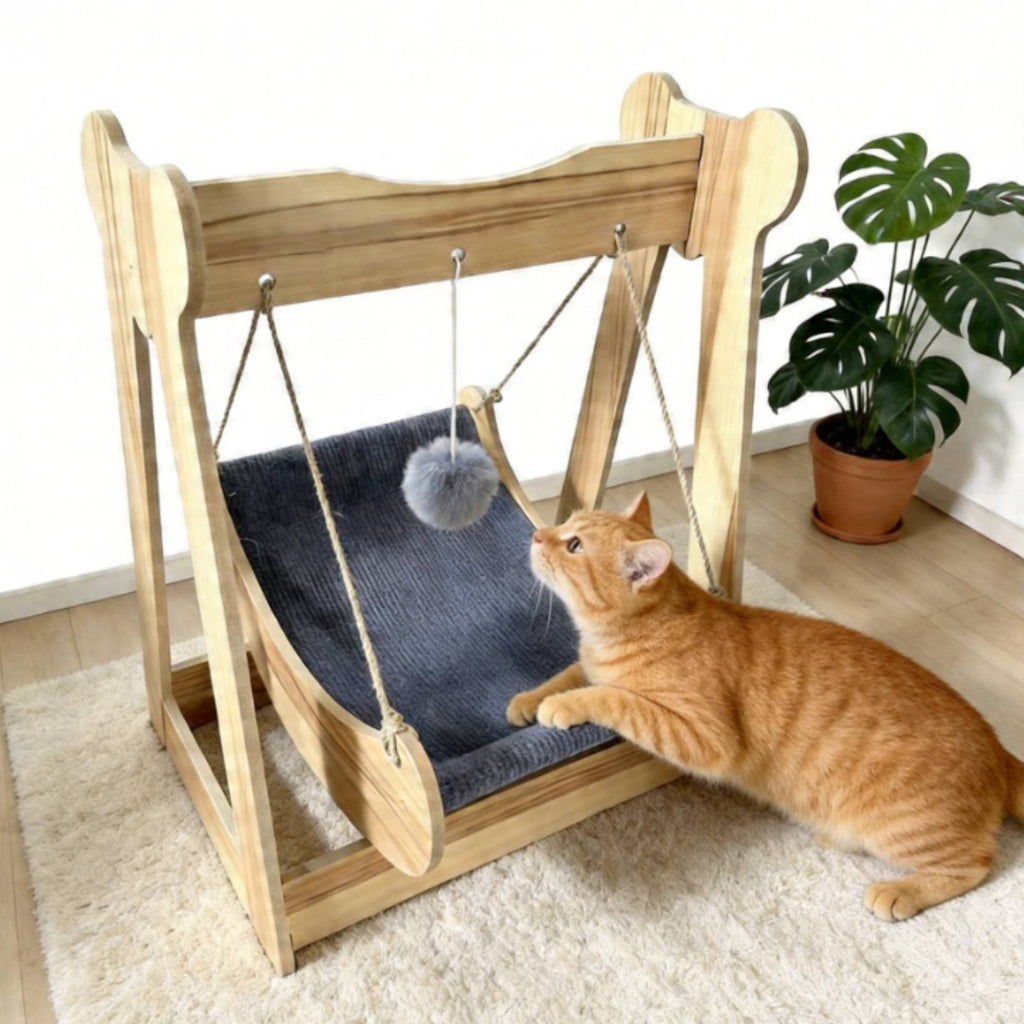 Cat Hanging Hammock Bed Elevated Cozy Nest Wooden Suspended Cat Bed Easy to Clean Animal Furniture for Cats